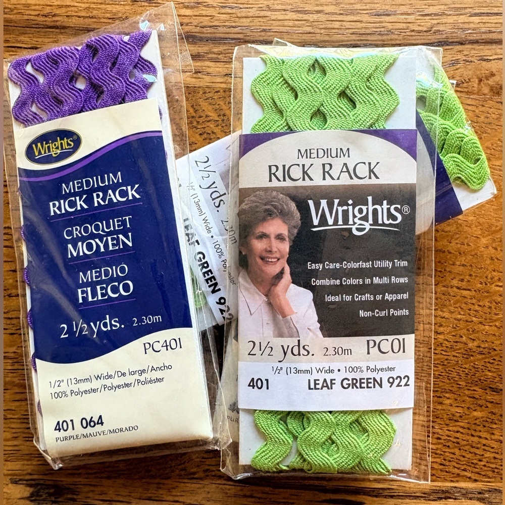 4 packs Wrights Medium Rick Rack in Leaf Green and purple- 2.5 yd increments - Picture 10 of 10